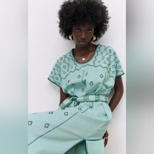 Zara Embroidered Dress with Belt